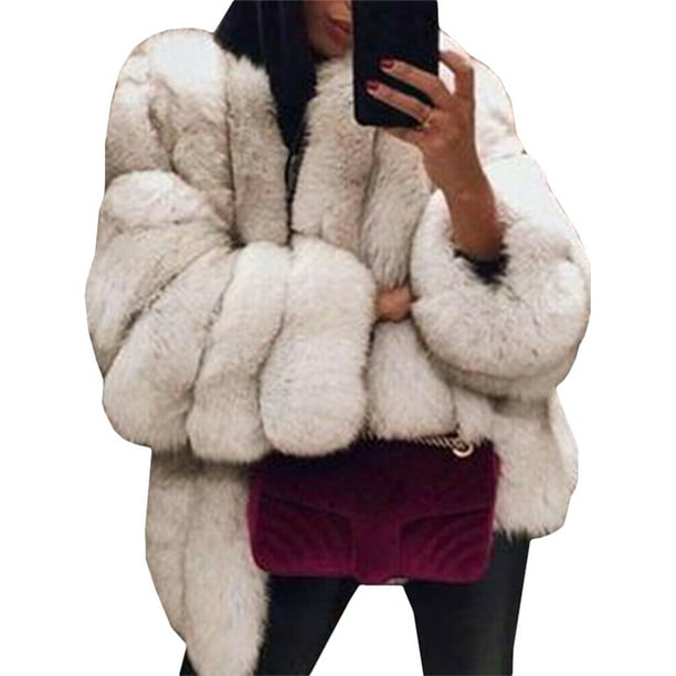 Womens Luxury Fur Furry Trench Coat Thicken Slim Fit Jacket Long Parkas Outwear